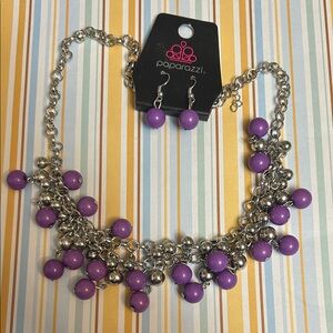 Paparazzi Silver Necklace with Purple Beads